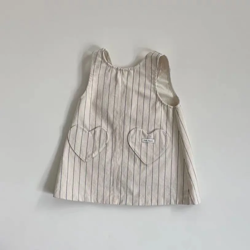 Q2825 Girls Summer Heart Print Bib Overalls Korean Style Dress Fashionable Clothing for Kids