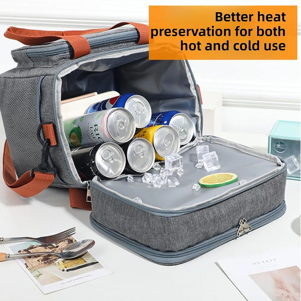 Insulated Lunch Box for Men & Women Collapsible Leakproof Double Cooler Bag Large Capacity Travel Camping Lunch Bags for Work