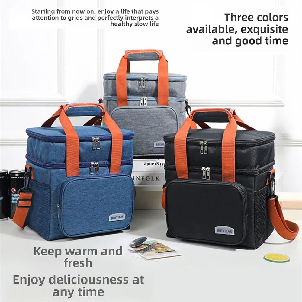 Insulated Lunch Box for Men & Women Collapsible Leakproof Double Cooler Bag Large Capacity Travel Camping Lunch Bags for Work