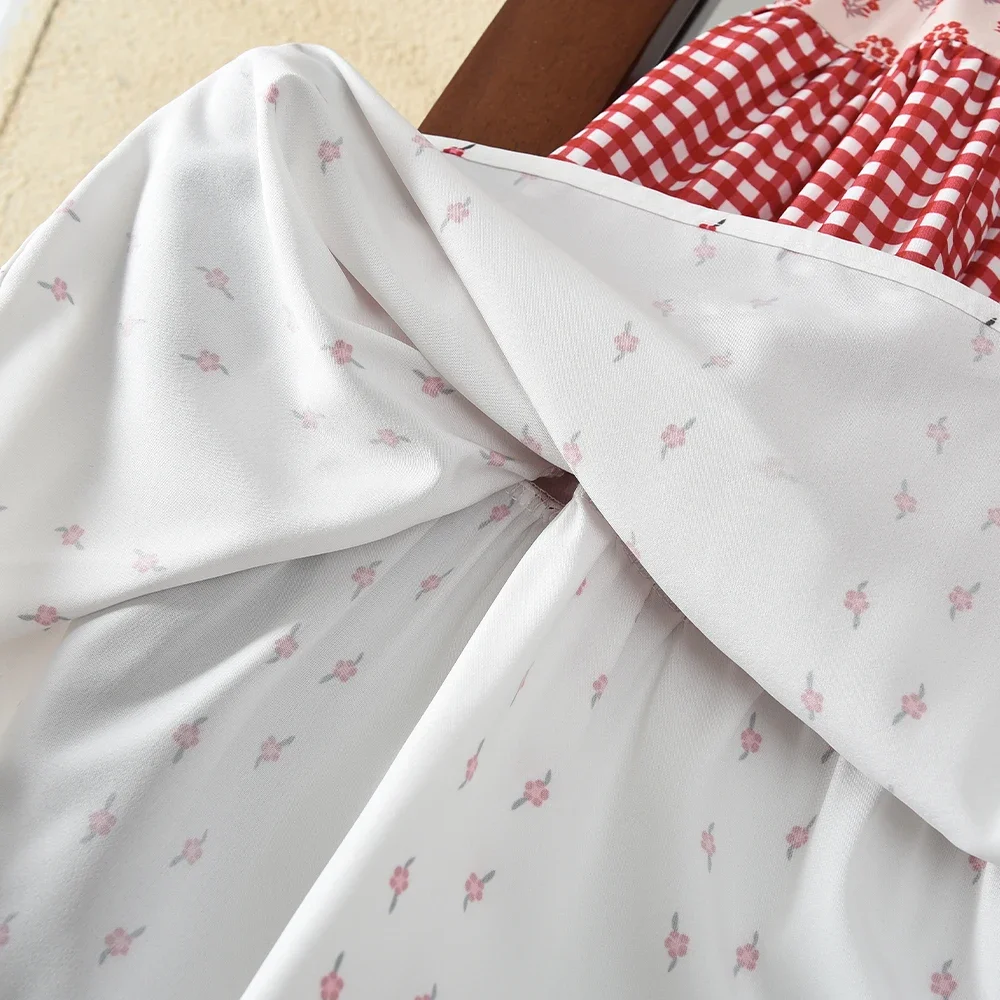 Bear Leader Korean Version Sweet and Cute Girls Clothing Suspender Printed Checkered Patchwork Dress New Summer Kids Clothes