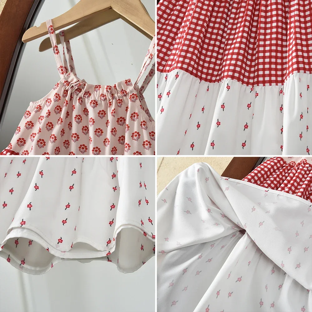 Bear Leader Korean Version Sweet and Cute Girls Clothing Suspender Printed Checkered Patchwork Dress New Summer Kids Clothes