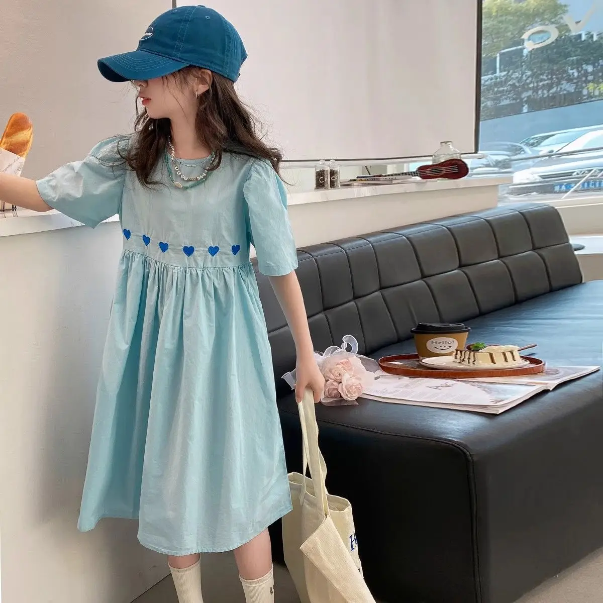 Summer Kids Blue Girls Dress 2026 Fashion Birthday Loose Casual Dresses Children Vestido Beach Dress for Girl Teen 8 10 12 14 Y