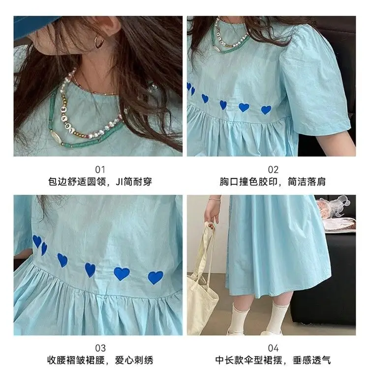 Summer Kids Blue Girls Dress 2026 Fashion Birthday Loose Casual Dresses Children Vestido Beach Dress for Girl Teen 8 10 12 14 Y