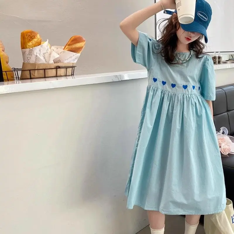 Summer Kids Blue Girls Dress 2026 Fashion Birthday Loose Casual Dresses Children Vestido Beach Dress for Girl Teen 8 10 12 14 Y