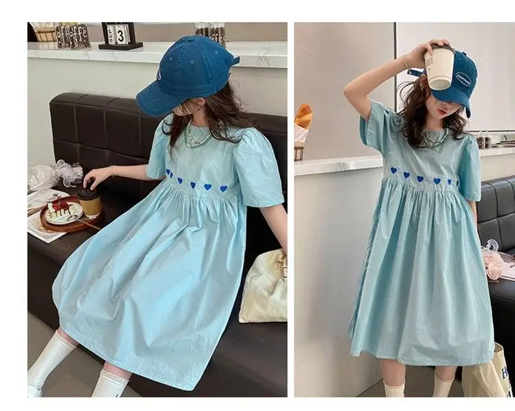 Summer Kids Blue Girls Dress 2026 Fashion Birthday Loose Casual Dresses Children Vestido Beach Dress for Girl Teen 8 10 12 14 Y