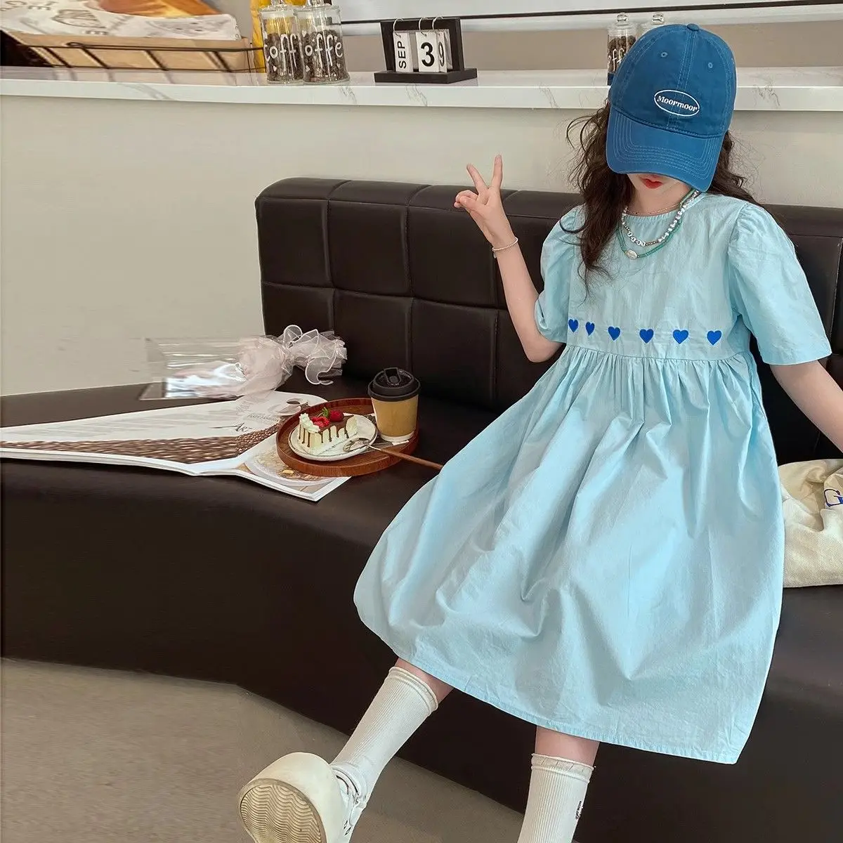Summer Kids Blue Girls Dress 2026 Fashion Birthday Loose Casual Dresses Children Vestido Beach Dress for Girl Teen 8 10 12 14 Y