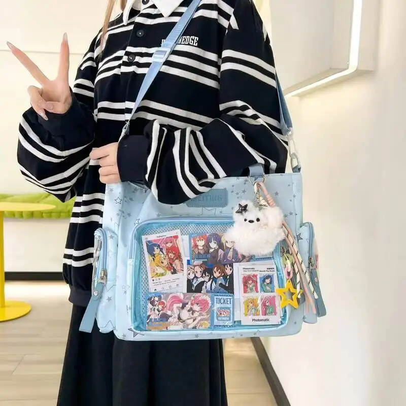 New Y2K Cute Star Comic Ita Bag Women's Fashion Shoulder Bags Lolita Girl Transparent Tote Bag DIY Display Crossbody Bag Handbag