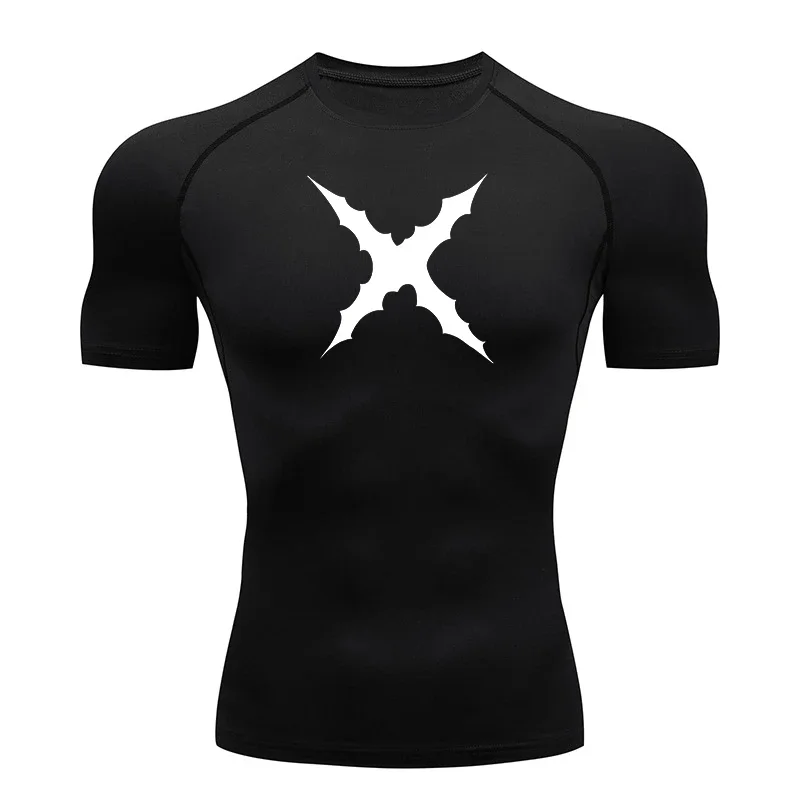 Bandai One Piece Luffy Scar Print Compression T-shirt Men Anime Fitness Gym Quick Dry Sportswear Breathable Streetwear Top