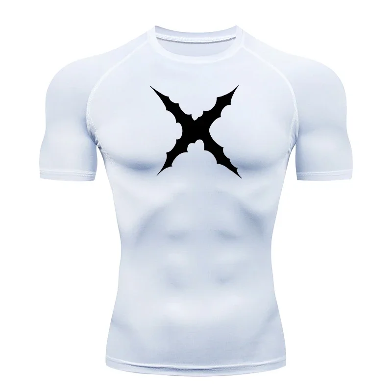 Bandai One Piece Luffy Scar Print Compression T-shirt Men Anime Fitness Gym Quick Dry Sportswear Breathable Streetwear Top