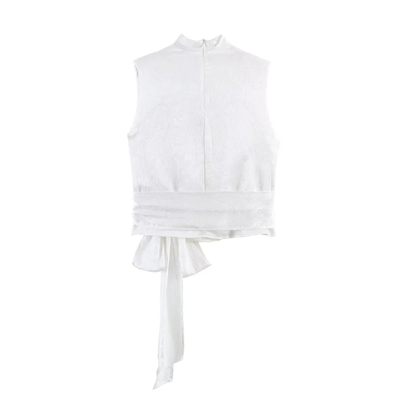 New satin-textured bow decoration top, casual and versatile, elegant and graceful