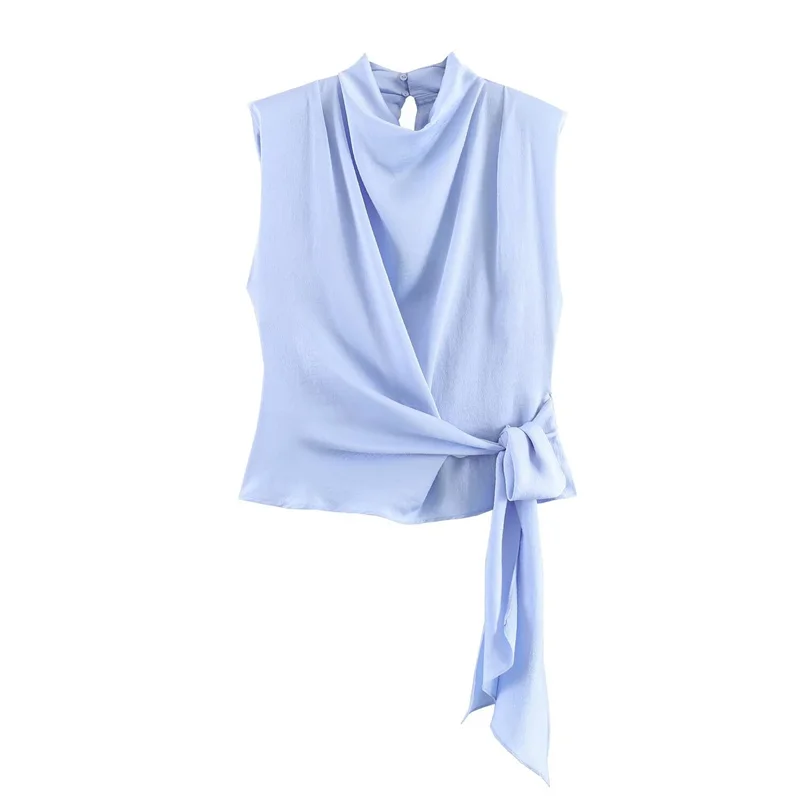 New satin-textured bow decoration top, casual and versatile, elegant and graceful