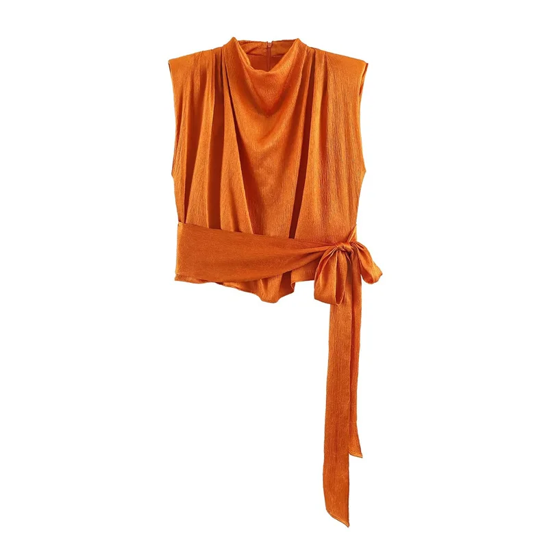 New satin-textured bow decoration top, casual and versatile, elegant and graceful