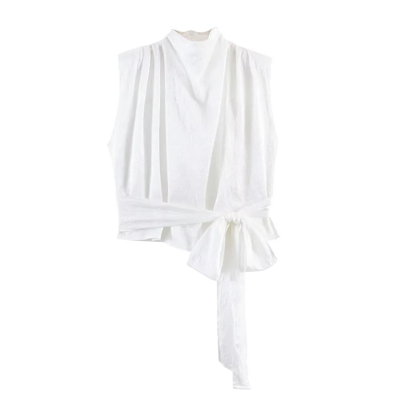 New satin-textured bow decoration top, casual and versatile, elegant and graceful