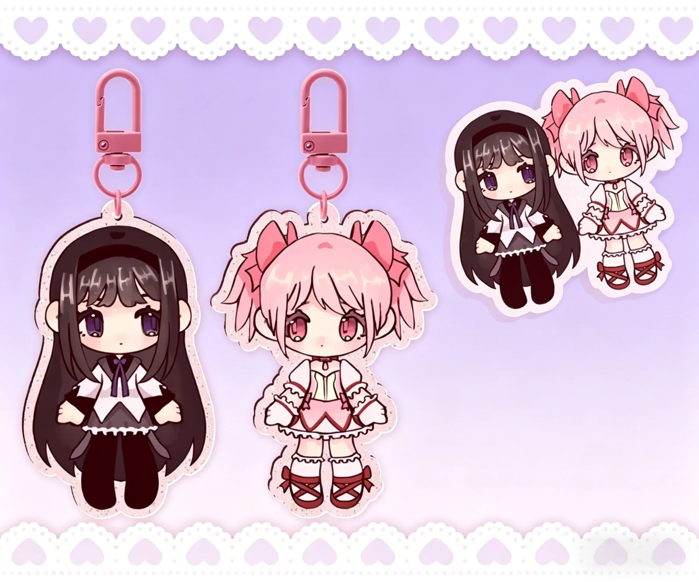 3 Inch Homura Madoka Charms Glitter Keychain Anime Themed Charm for Keys