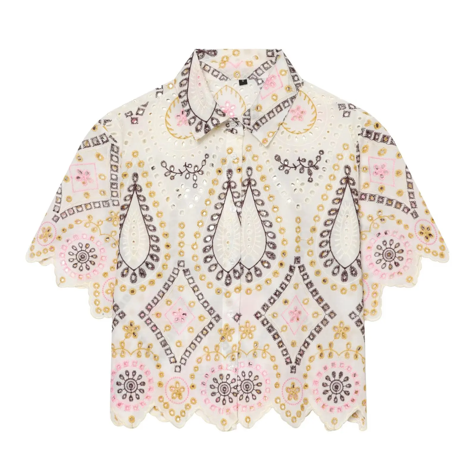 KLKXMYT Women's Fashion Hollow Out Embroidery Shirt Summer Short Sleeve Casual Daily Commute Wear Elegant Blouse Top