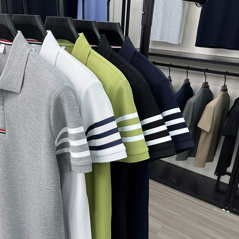 High end 100% cotton short sleeve polo shirt men luxury brand cute dog design Korean casual summer golf fashion striped T-shirt