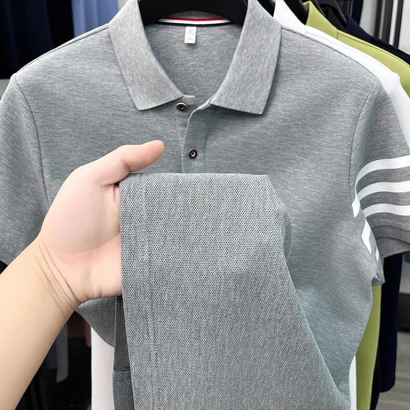 High end 100% cotton short sleeve polo shirt men luxury brand cute dog design Korean casual summer golf fashion striped T-shirt