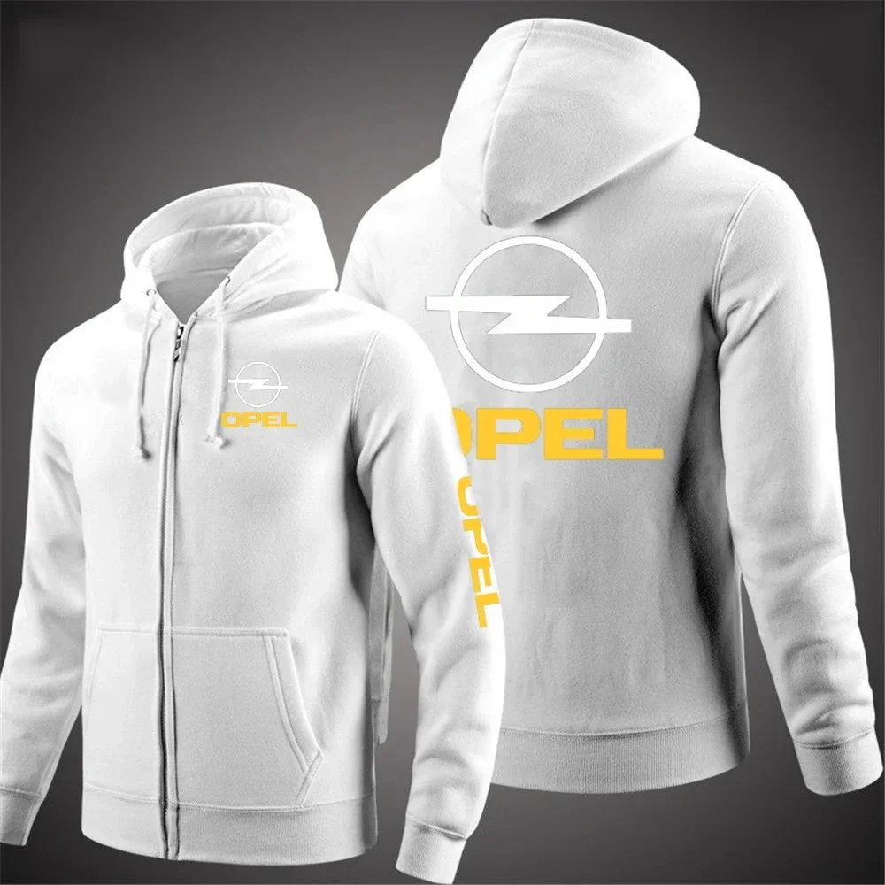 Opel 2026 men's new long sleeved comfortable solid color jacket with hood and printed zipper casual sportswear hooded sweatshirt