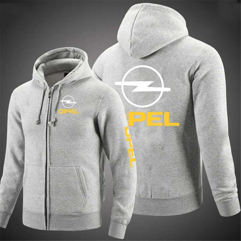 Opel 2026 men's new long sleeved comfortable solid color jacket with hood and printed zipper casual sportswear hooded sweatshirt