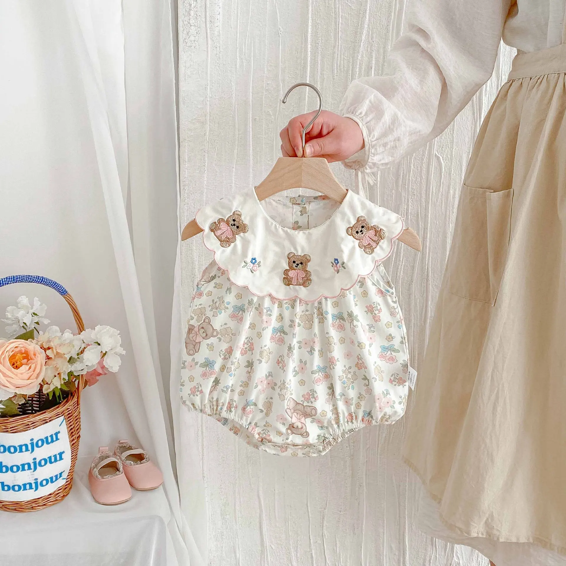 Summer Newborn Baby Girl Romper - Korean Style Cute Bear Bodysuit, Thin Pure Cotton Onesie