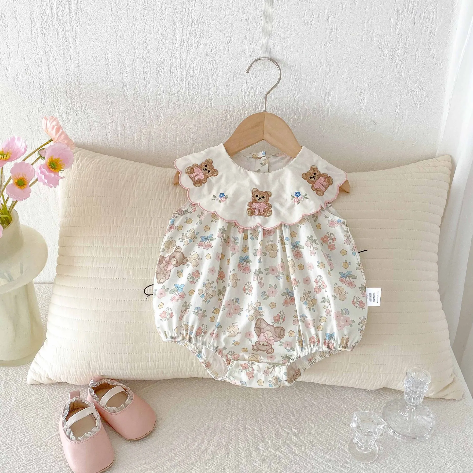 Summer Newborn Baby Girl Romper - Korean Style Cute Bear Bodysuit, Thin Pure Cotton Onesie