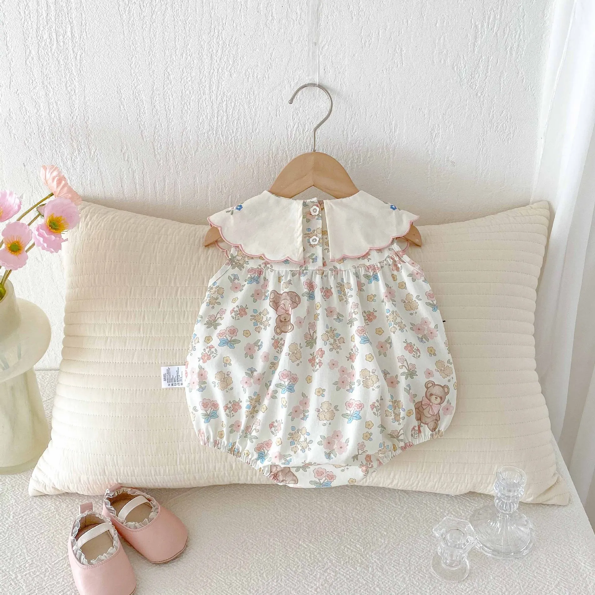 Summer Newborn Baby Girl Romper - Korean Style Cute Bear Bodysuit, Thin Pure Cotton Onesie