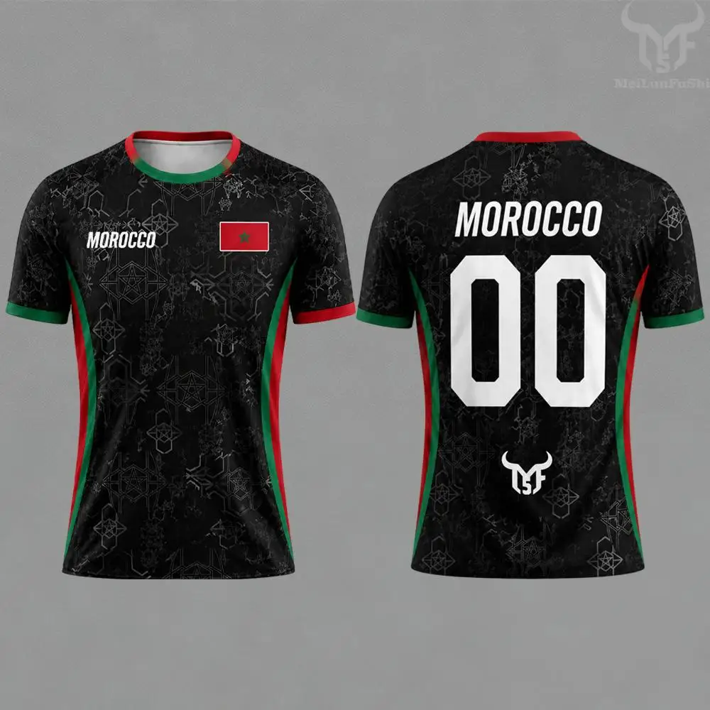 2026 Morocco Flag Print Jersey Men's Quick-Drying Breathable Sports T-Shirt Unisex Personalized Name And Number Soccer Tees