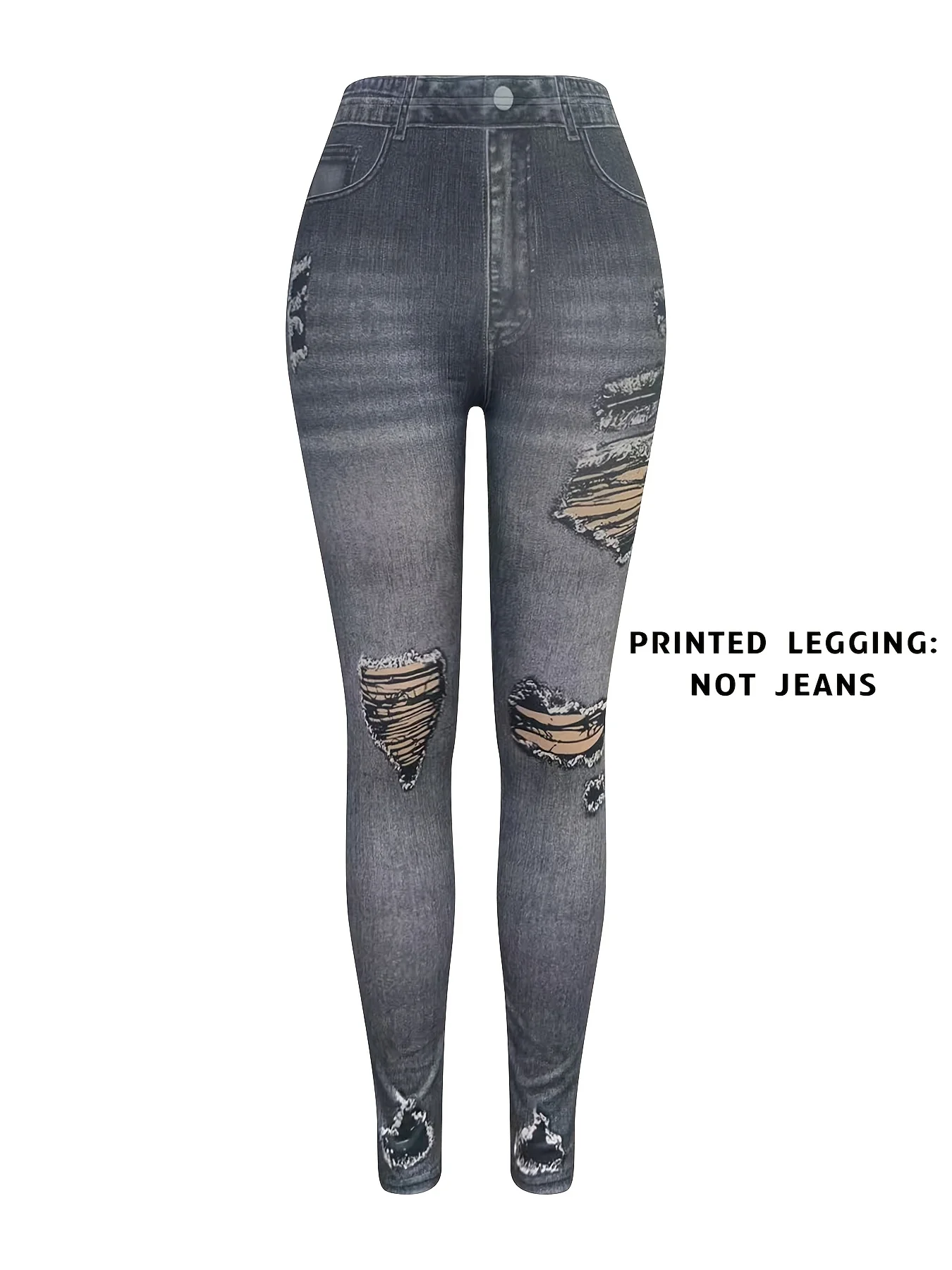 【Non-Denim】Women's Faux Denim Print Leggings, Sports Casual Skinny Pants, Thin Soft Skin-Friendly Yoga Pants, All Seasons Wear L