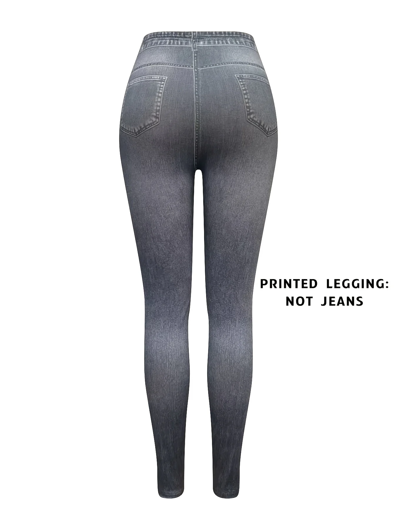 【Non-Denim】Women's Faux Denim Print Leggings, Sports Casual Skinny Pants, Thin Soft Skin-Friendly Yoga Pants, All Seasons Wear L