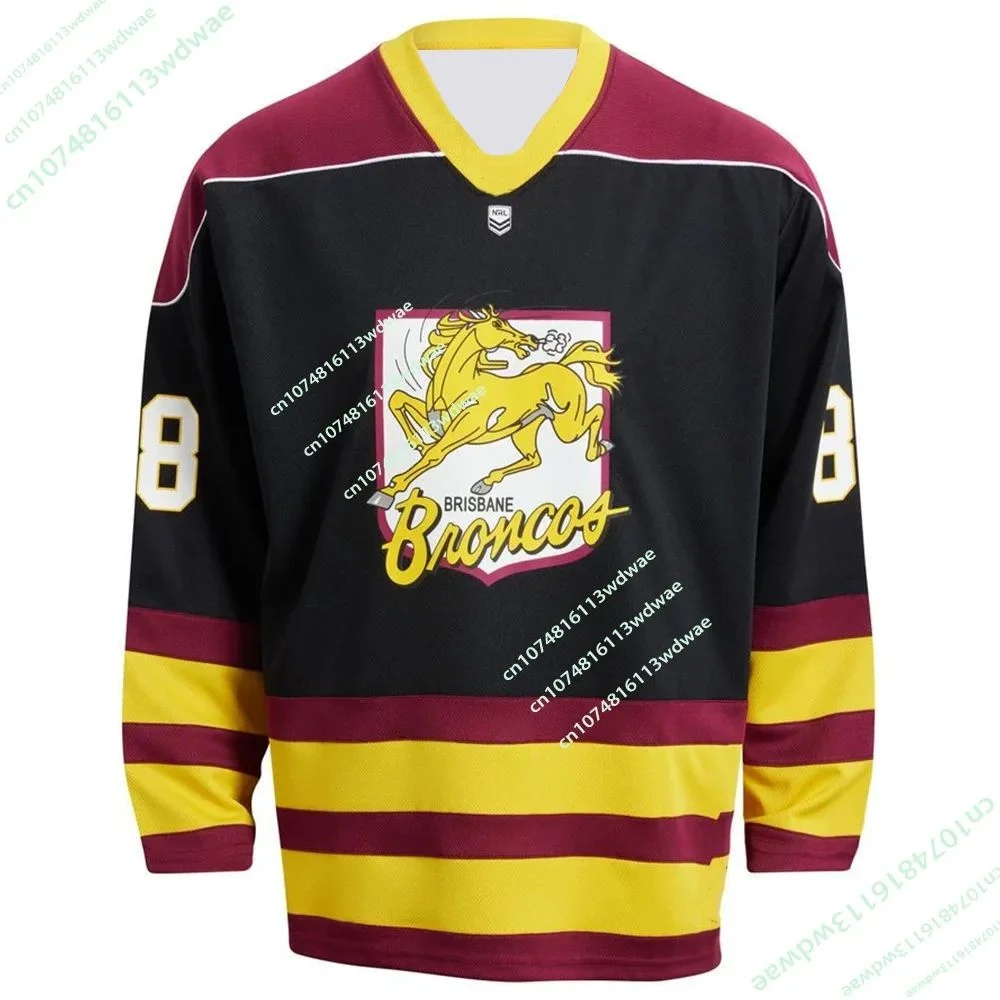 NRL Australia Brisbane Broncos Hockey Jersey for Men in Summer 2026, 3D Printed Long Sleeved Sports and Leisure for Children
