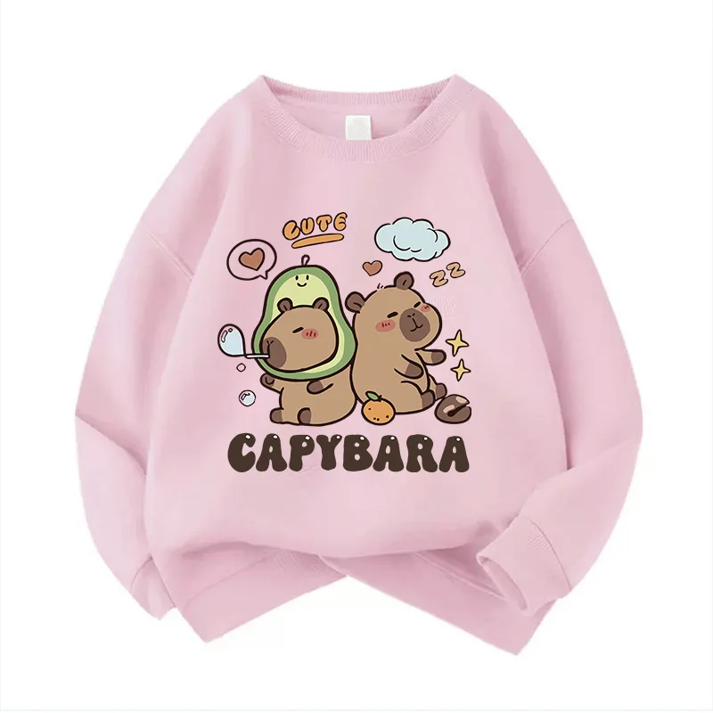 90s Y2k Unisex Crew Neck Kid Hoodie Capybara Hoodies Manga Kids Children's Sweatshirt Cute Capibara Hoody for Boys Girls
