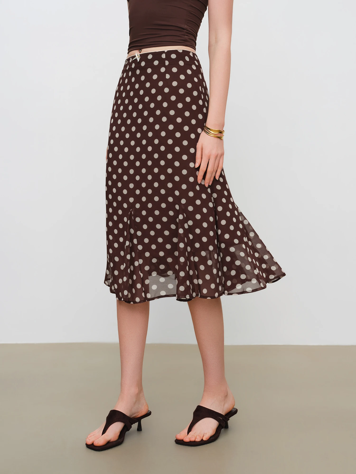 ZIQIAO 2026 New Summer Women's A-Line Flared Chiffon Midi Chic Skirt, Flowy Mermaid Hem Streetwear Top for Y2K Coquette Style
