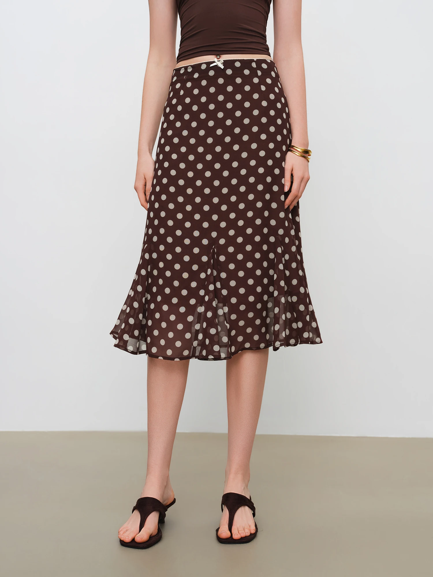 ZIQIAO 2026 New Summer Women's A-Line Flared Chiffon Midi Chic Skirt, Flowy Mermaid Hem Streetwear Top for Y2K Coquette Style