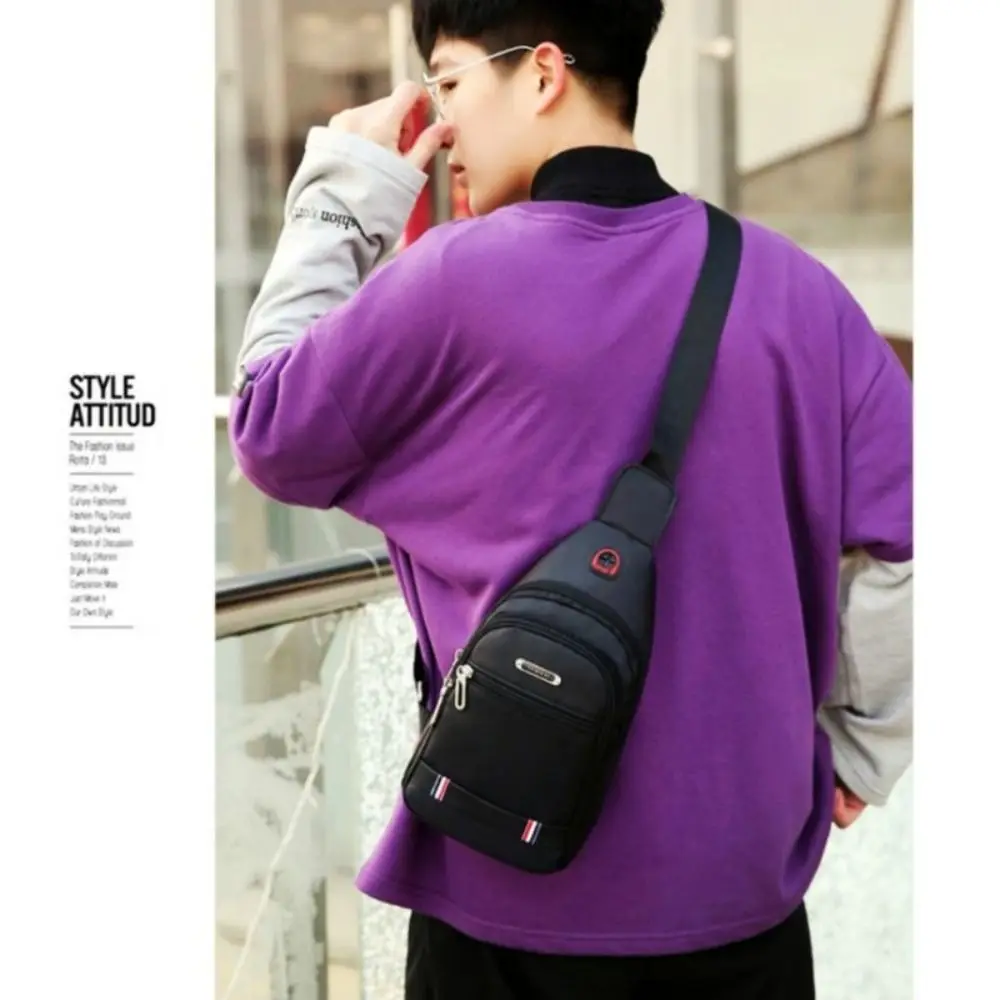 Casual Oxford Cloth Men Messenger Bags Black Blue Grey Brown USB Charge Port Sling Chest Bag Rectangle Men Crossbody Bag Male