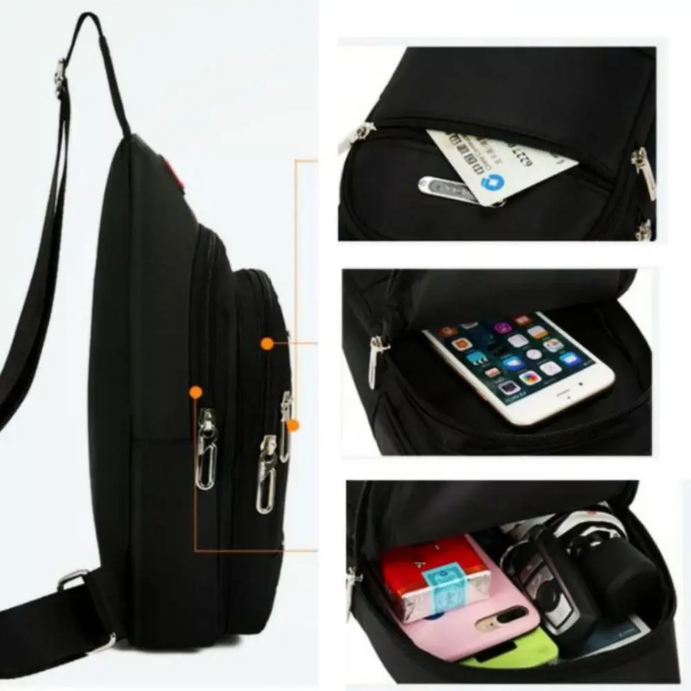Casual Oxford Cloth Men Messenger Bags Black Blue Grey Brown USB Charge Port Sling Chest Bag Rectangle Men Crossbody Bag Male