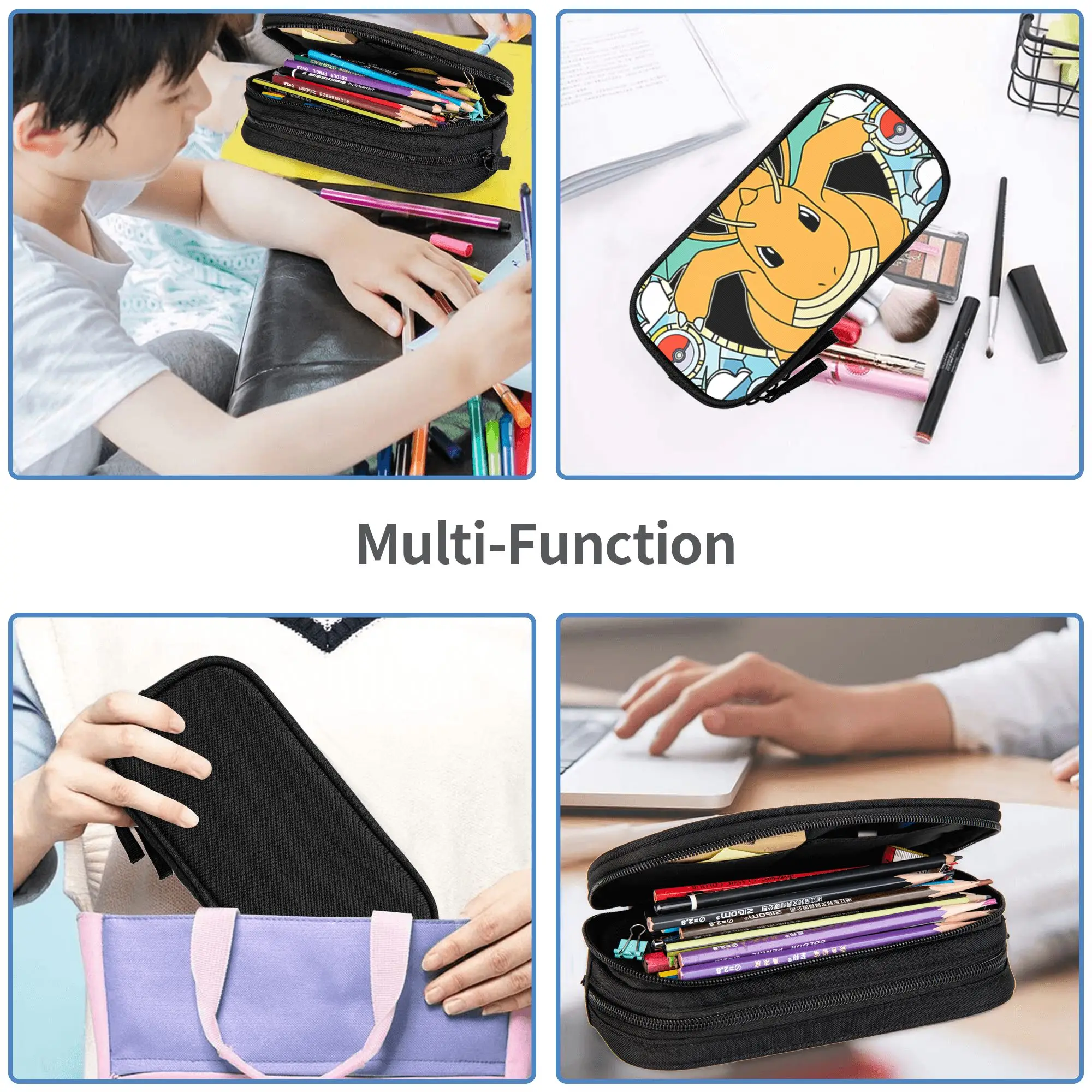 Large Capacity Bags for Child Cartoon Pokemon Dragonite Stained Glass Dragon Type Generation 1 School Pencil Bag