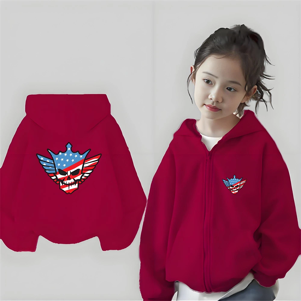 Children Hoodie Zip Up Cardigan Kid 3-12 Year Tops Cody Rhodes Wrestling Match Print Pattern Girl Pink Boy Black Coat Hoodies