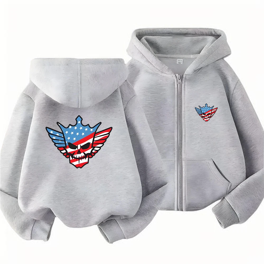 Children Hoodie Zip Up Cardigan Kid 3-12 Year Tops Cody Rhodes Wrestling Match Print Pattern Girl Pink Boy Black Coat Hoodies
