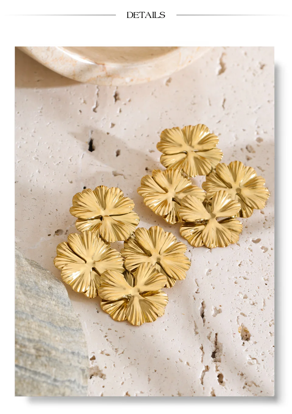 Yhpup 53*62mm Stainless Steel Metal Petal Flower Big Stud Earrings for Women 2026 Fashion Golden Statement Jewelry Waterproof