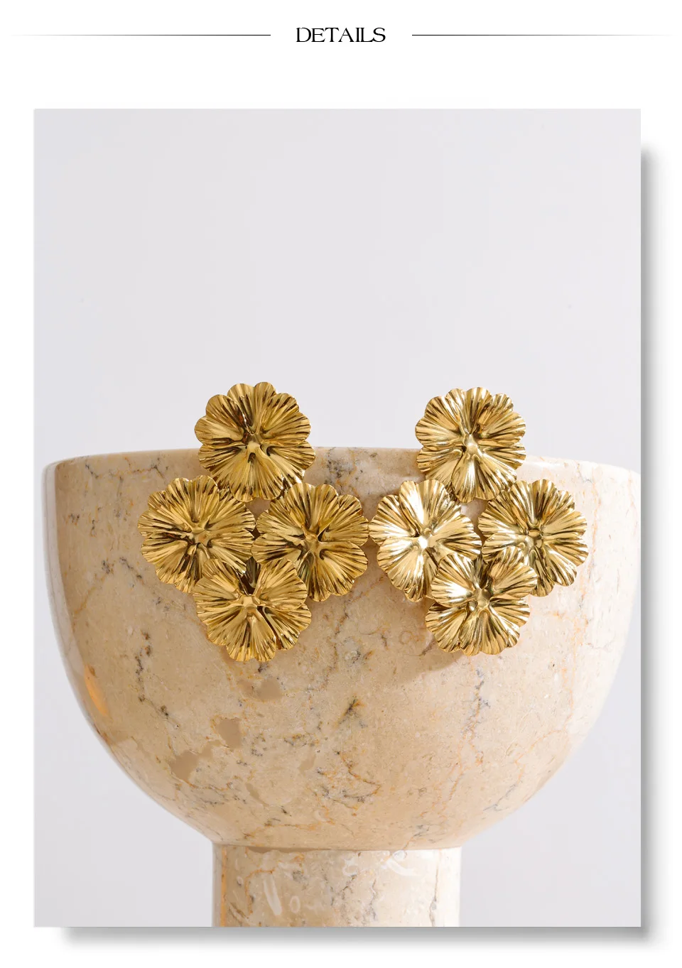 Yhpup 53*62mm Stainless Steel Metal Petal Flower Big Stud Earrings for Women 2026 Fashion Golden Statement Jewelry Waterproof