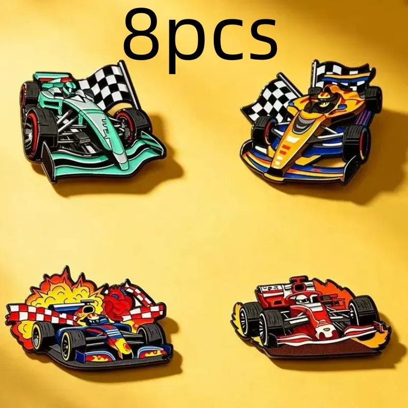 8pcs Creative Sports Car Enamel Pins Set Cartoon Brooch Lapel Pin Badge for Backpack Clothing Fashion Jewelry Accessory
