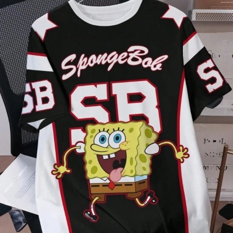 2026 SpongeBob SquarePants Anime 3D Printed Children's T-shirt Unisex Summer Breathable Lightweight Cartoon Pattern T-shirt Top