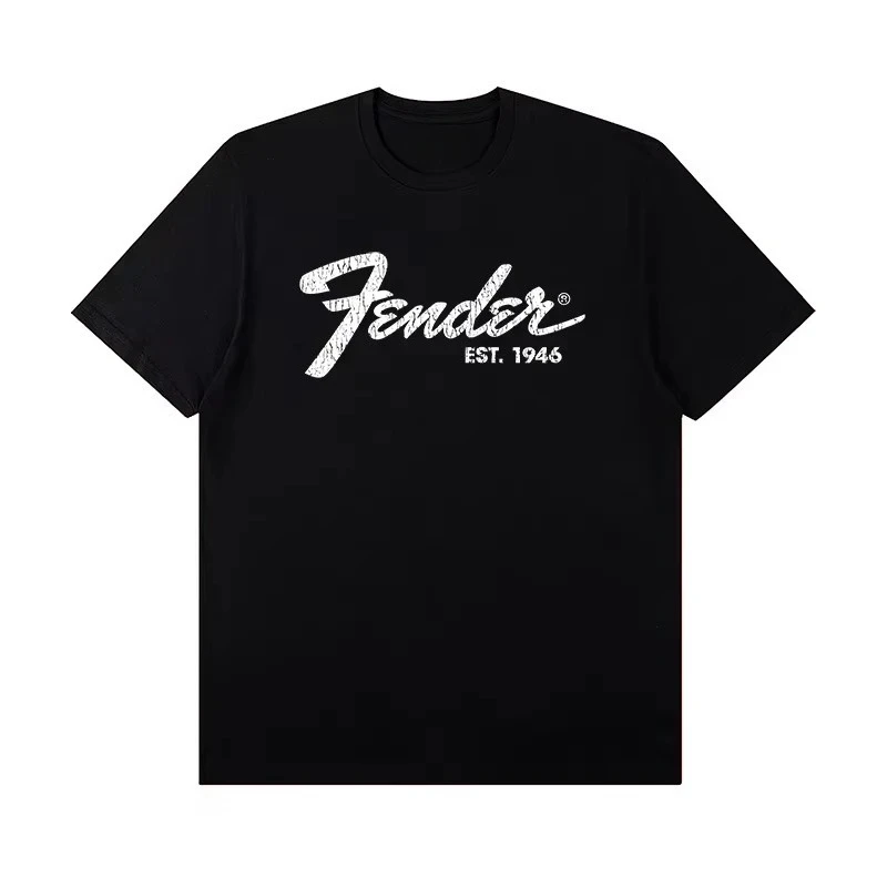 Fender EST 1946 Vintage Logo T-shirt Men Women Casual Cotton Short Sleeve Tee Rock Music Guitar Fans Unisex Tops