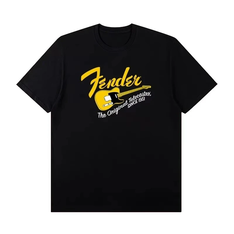 Fender EST 1946 Vintage Logo T-shirt Men Women Casual Cotton Short Sleeve Tee Rock Music Guitar Fans Unisex Tops