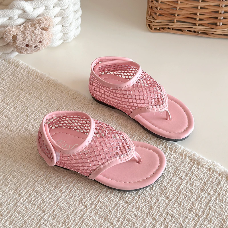 Spring Boys Girl's Flip Flop Sandals Mesh Hook-loop Breathable Chic Kid's Flat Shoe Solid Colors Anti-slip Casual Children Shoes