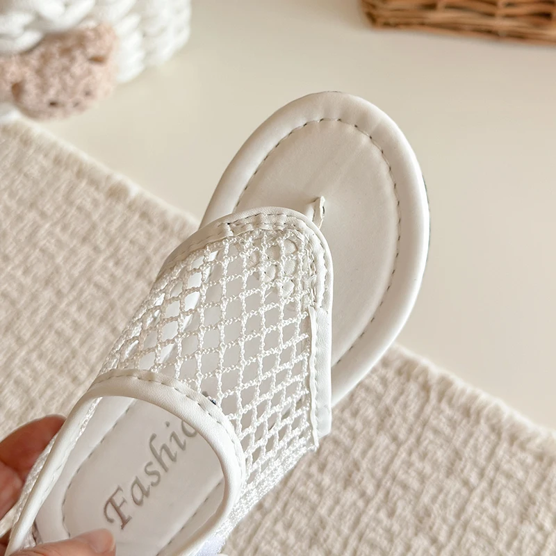 Spring Boys Girl's Flip Flop Sandals Mesh Hook-loop Breathable Chic Kid's Flat Shoe Solid Colors Anti-slip Casual Children Shoes