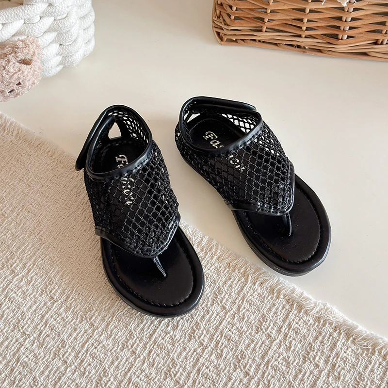 Spring Boys Girl's Flip Flop Sandals Mesh Hook-loop Breathable Chic Kid's Flat Shoe Solid Colors Anti-slip Casual Children Shoes