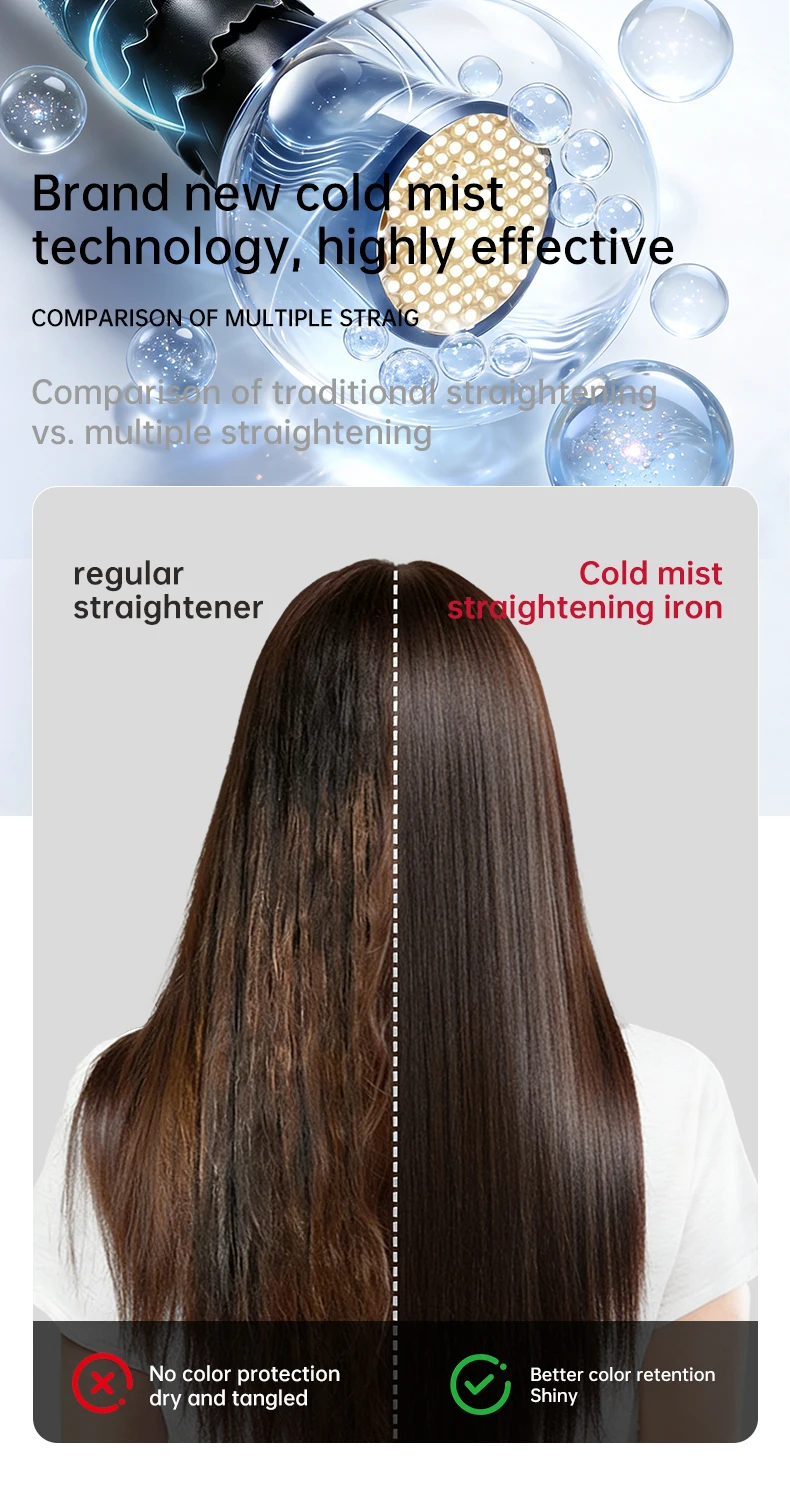 Cold Mist Hair Straightener Steam Flat Iron Anti Frizz Ceramic Coating Negative Ion Rotating Cord Straightener Curler 2 in 1