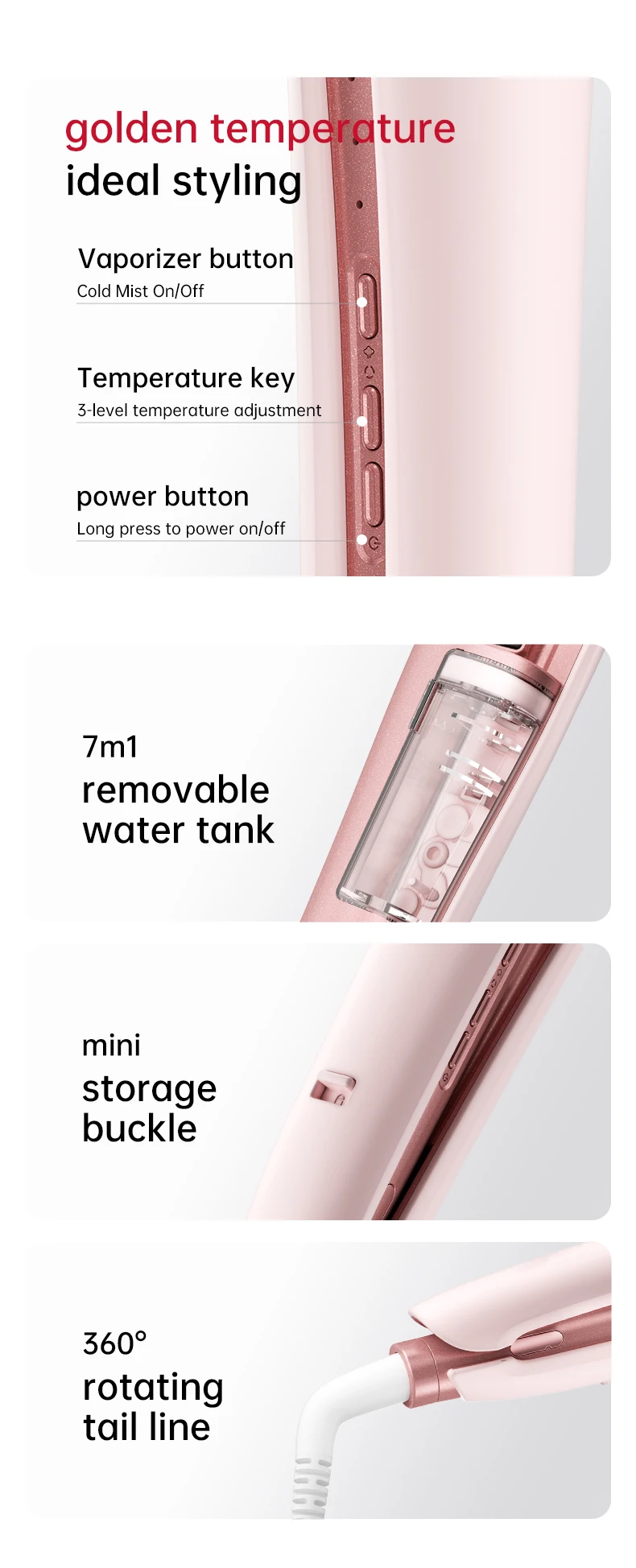 Cold Mist Hair Straightener Steam Flat Iron Anti Frizz Ceramic Coating Negative Ion Rotating Cord Straightener Curler 2 in 1