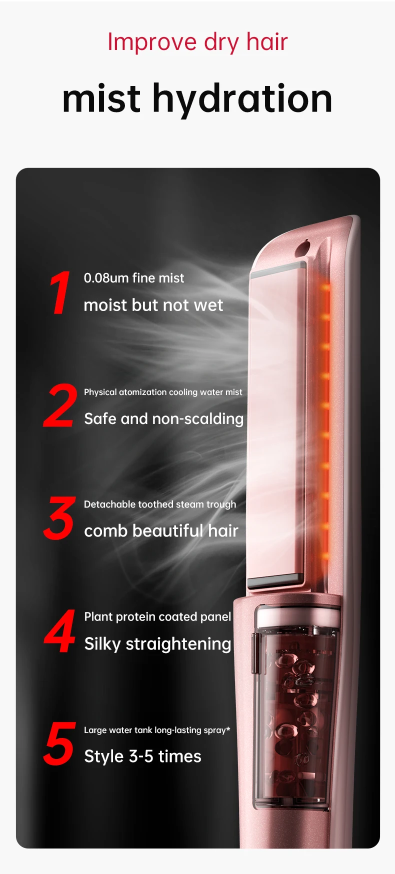 Cold Mist Hair Straightener Steam Flat Iron Anti Frizz Ceramic Coating Negative Ion Rotating Cord Straightener Curler 2 in 1